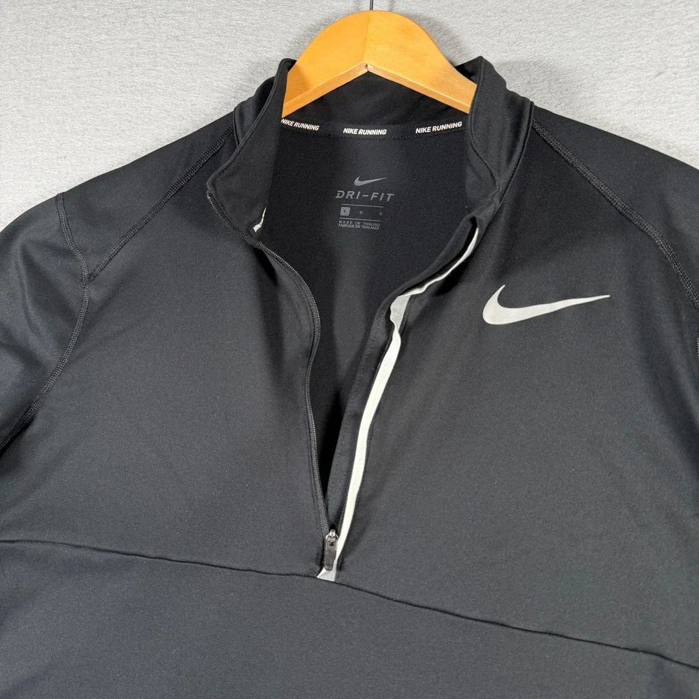 Nike Running Dri-FIT Mens Black 1/4 Zip Pullover Thumbholes 856827-010 Large